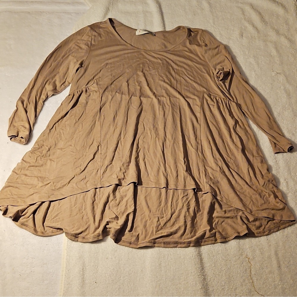 TOMSWARE Brown Long Sleeve‎ A-Line Dress Knee Length Scoop Neck Pullover Size L